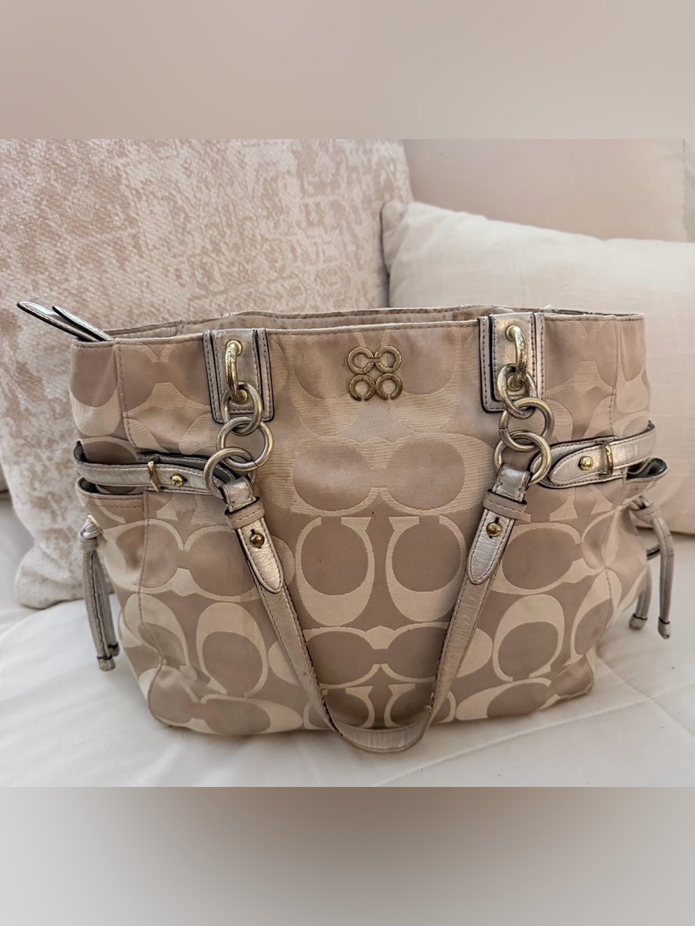 COACH Colette Signature Satin North/South Tote Bag